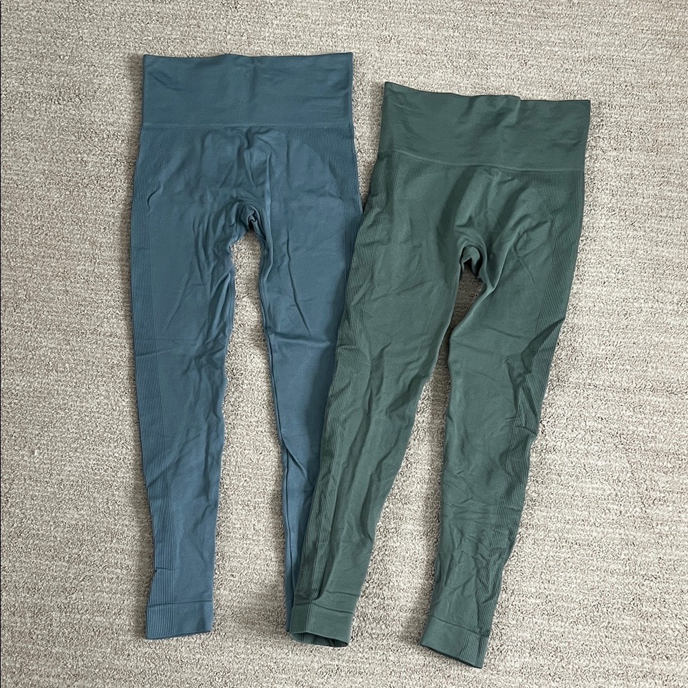 Set Active High-Waisted Leggings - Blue and Green, XS